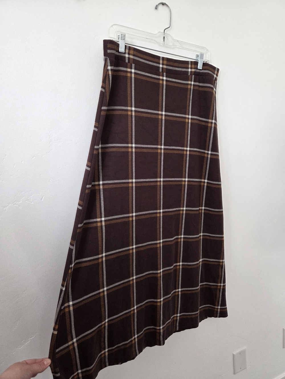 Olivia Blu Brown Plaid Maxi Skirt Soft Stretchy Academia Preppy Old Money Large